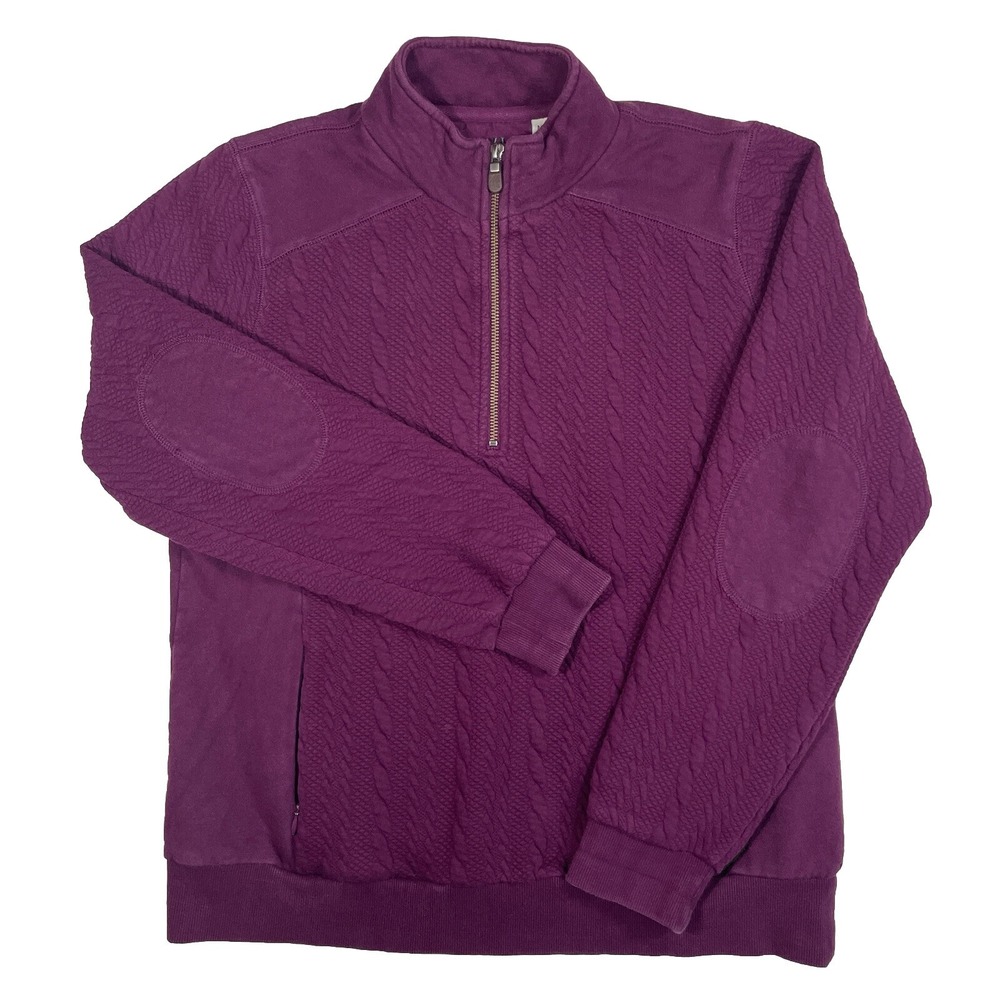 Orvis Knit Sweater Women's 1/2 Zip Elbow Patches Waist Pockets Purple Size M